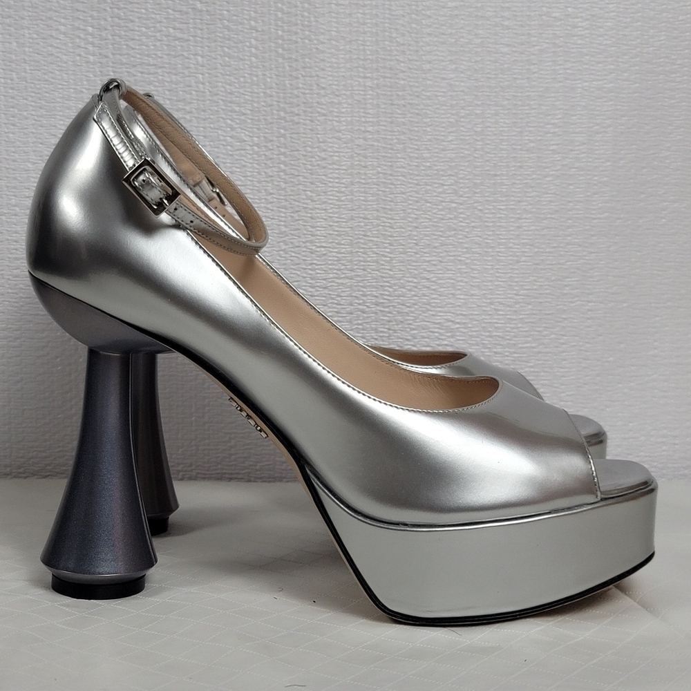 Rodo Patent Leather Ankle Strap Peep Toes Platform Sculptural Heel Shoe Size 38